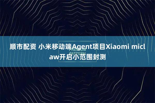 顺市配资 小米移动端Agent项目Xiaomi miclaw开启小范围封测