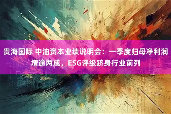 贵海国际 中油资本业绩说明会:一季度归母净利润增逾两成,ESG评级跻身行业前列